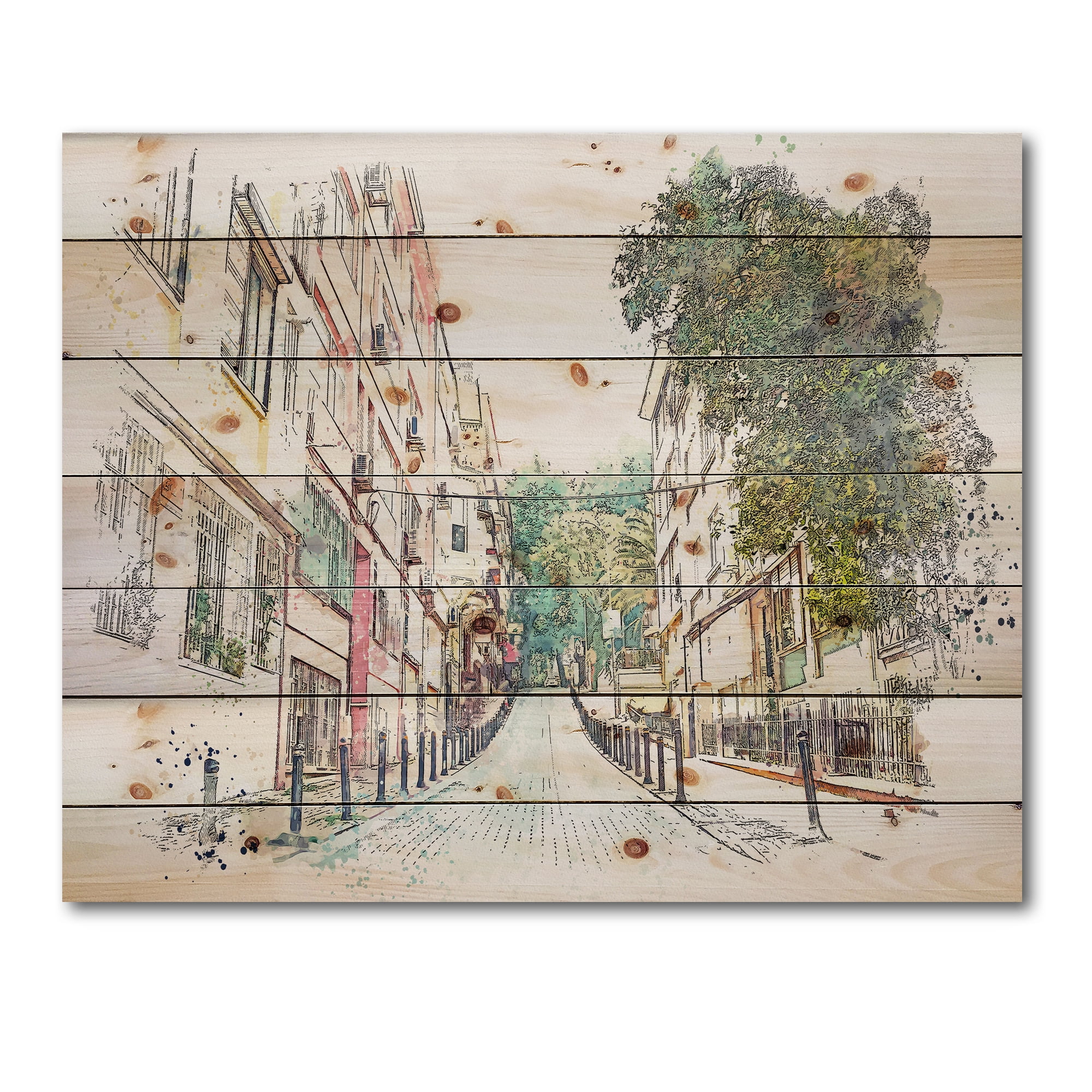 Designart 'Traditional Street In City Istanbul' Traditional Print on Natural Pine Wood