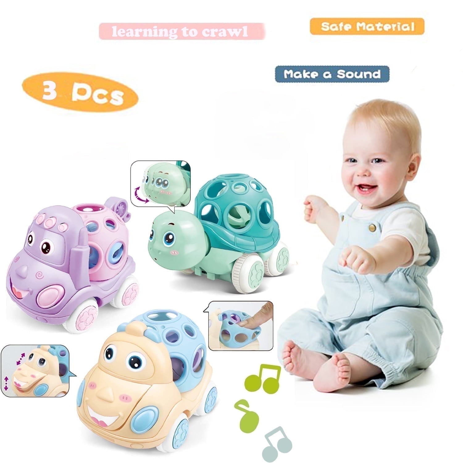 Baby Toys for 12-24 Months, Car Toys for 1 Year Old Toddler, Rattle & Roll Toys for Baby Boys Girls Gifts