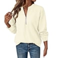 thumbnail image 6 of CFLVAEK Sweatshirts for Women Casual Half Zip Crewneck Sweatshirt Trendy Loose Long Sleeve Pullover Tops Beige M, 6 of 8