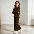 thumbnail image 6 of UKHCCC Girls Ribbed Knit 2 Piece Outfit Set, Long Sleeve Crew Neck Pullover Top and Wide Leg Pants, Casual Lounge Set, 6 of 8