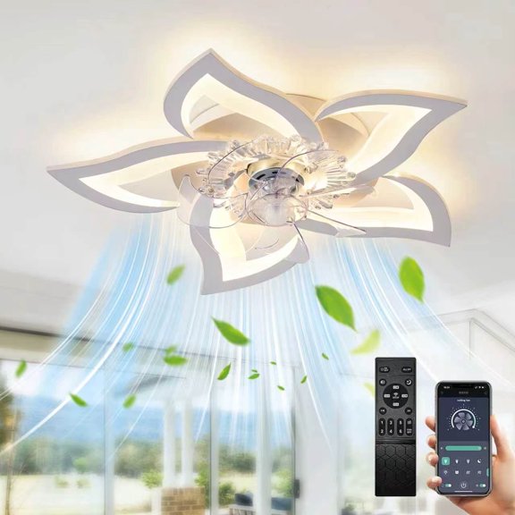 RRBEST LED Ceiling Fan with LightModern Dimmable FanSilent Fan with Remote Control and APP Control(5 Petals White)