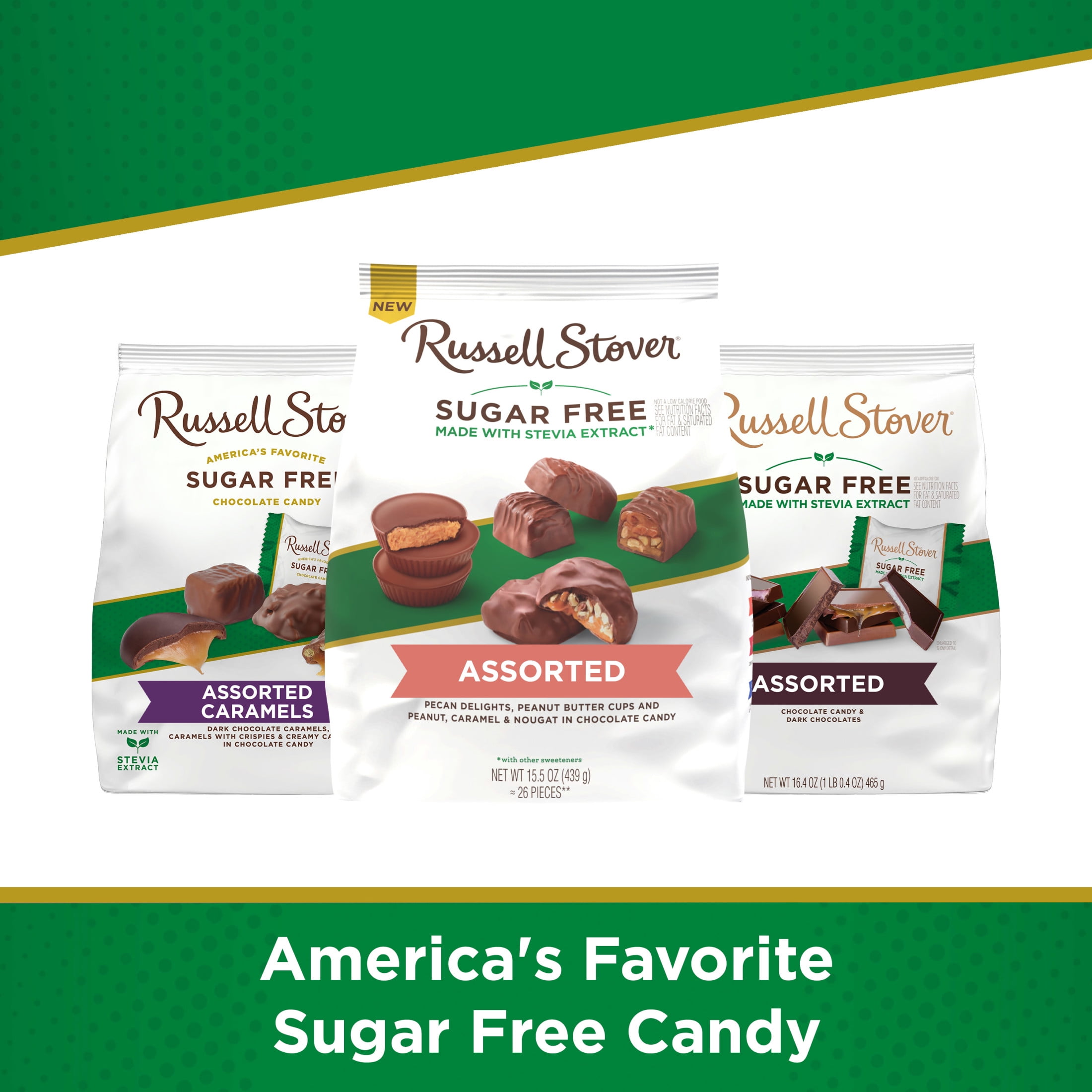 RUSSELL STOVER Sugar Free Assorted Chocolate Candy with Nuts, 15.5 oz. bag (≈ 26 pieces)