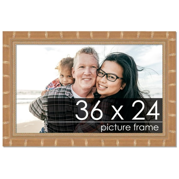 36x24 Gold Modern Bamboo Picture Frame - UV Acrylic, Foam Board Backing, Hanging Hardware