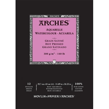 Arches Aquarelle Hot Pressed Watercolor Pad 11.69"X16.53"- 140lb, 12 Sheets