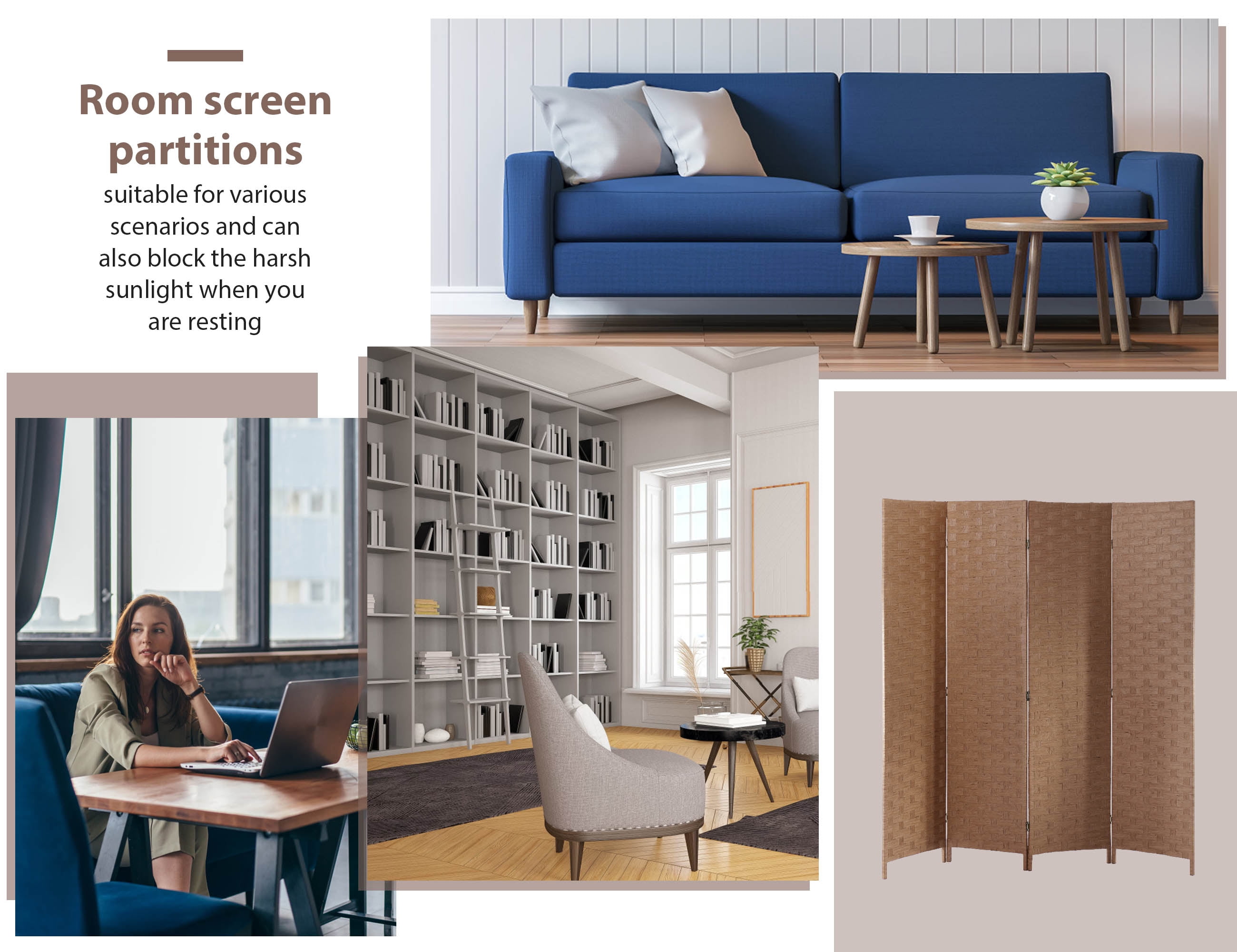 YRLLENSDAN Partition Room Dividers with 4 Panels, Wood Folding Privacy Screen for Room Portable Room Divider Screen Freestanding Decorative Privacy Dressing Screen for Bedroom, Living Room, Office