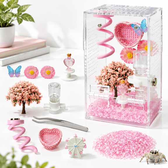 Pink B Small Reptile Terrarium Jumping Enclosure DIY Habitat Set