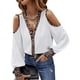 thumbnail image 2 of Tops Para Mujer, Blusa Informal Elegante, Camisas de Manga Larga Con Hombros Descubiertos, Estampado de Leopardo, Retazos, Cuello en V, Manga Con Botones, Camiseta Con Cuello Odeerbi  ODB166584, 2 of 7