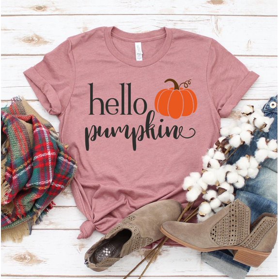 Hello Pumpkin T-shirt Autumn Shirts Women's Fall Top Halloween Tshirt Vacation Shirt Family Gift Thanksgiving Tee