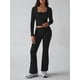 thumbnail image 5 of Conjuntos de Salón para Mujer, Conjuntos Casuales Y2K de 2 Piezas, Tops Cortos de Corta, Pantalones Acampanados con Pliegues y Chándales. Negro L, 5 of 9