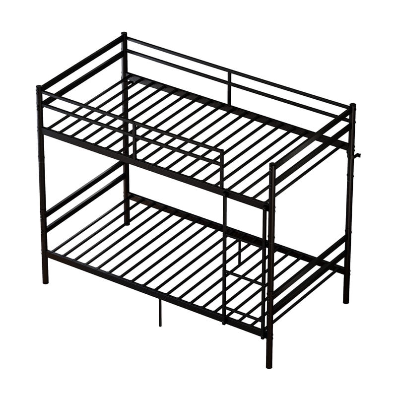 Twin Over Twin Metal Bunk Bed, Heavy Duty Bunk Bed for Kids, Teens & Adults, Convertible into 2 Twin Beds, 11.42" High Guardrails, Built-In Ladder, Under-Bed Storage, Easy Assembly