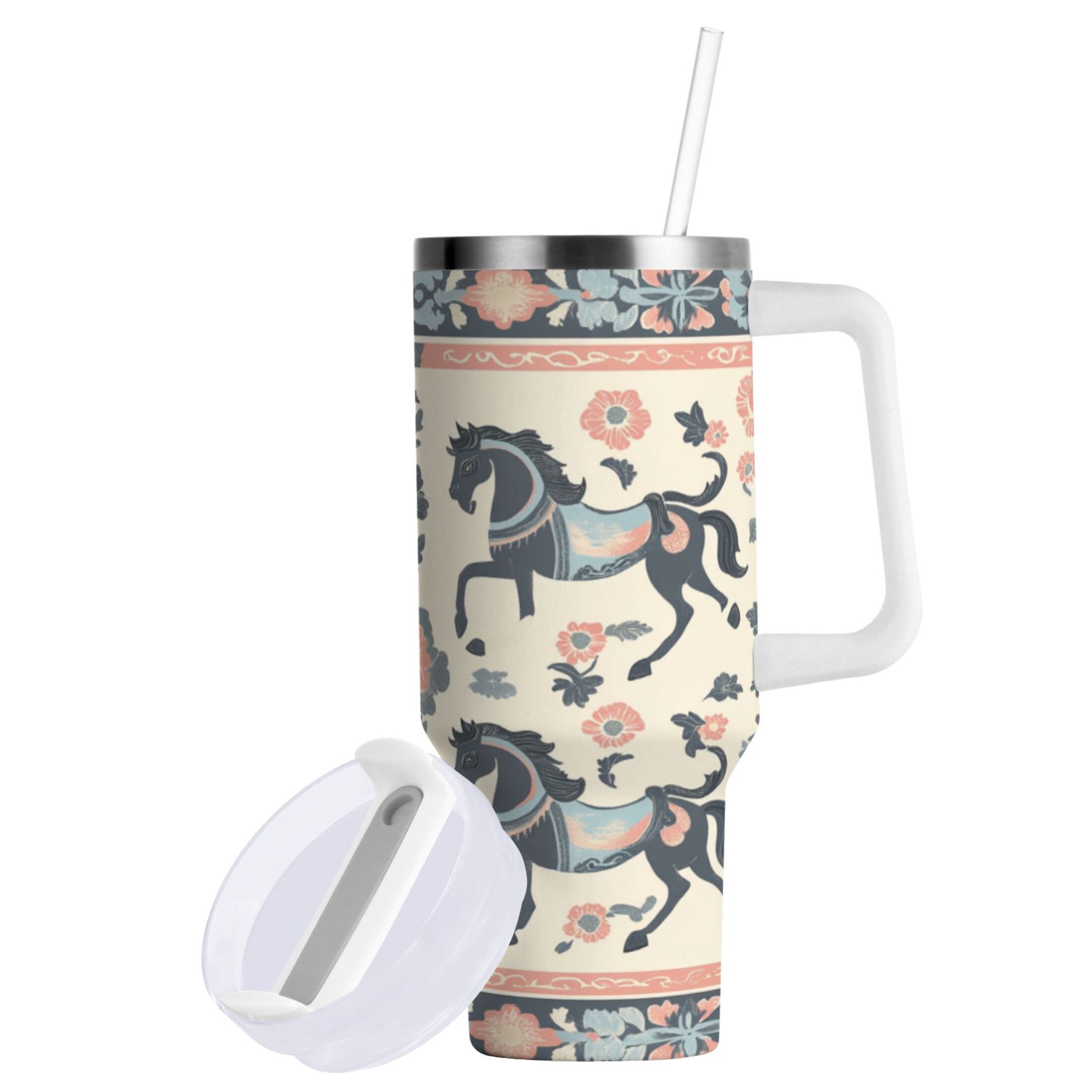 DIXRUYEE Steel Water Bottles Tumbler Creative Charming Equestrian Elegance Pattern 40oz/30oz