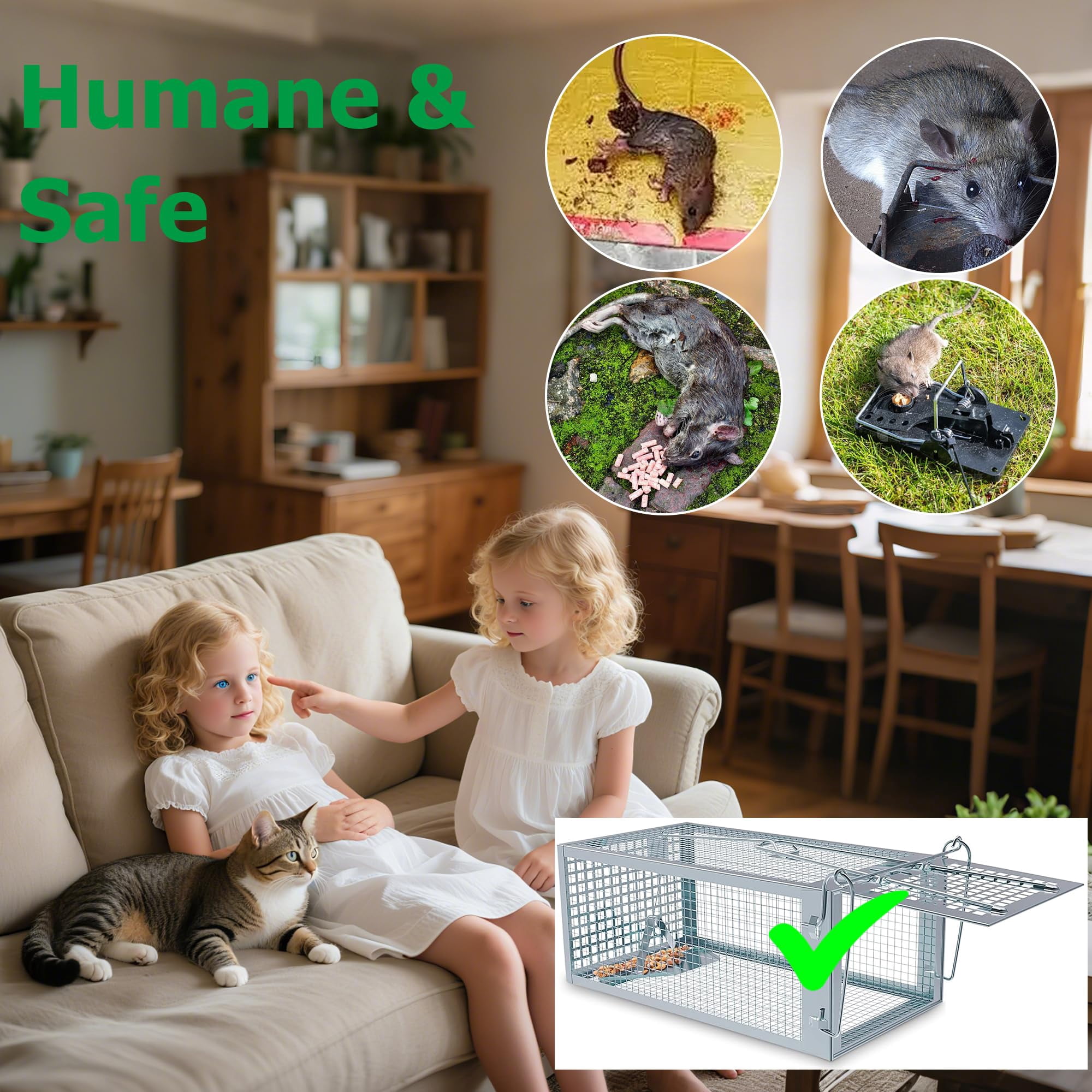 Humane Rat Traps 2-pack  No Small Animal Cage Live Mouse Catch And Release Trampa Para Ratones Chipmunk Rodent That Work For Indoor Outdoor - 10.6" L X 5.5" W 4.7" H