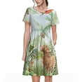 thumbnail image 1 of Balery Watercolor African Animals Wildlife Vestidos sueltos de manga corta para mujer, vestidos de verano 2025, vestidos casuales de corte A con vuelo., 1 of 6
