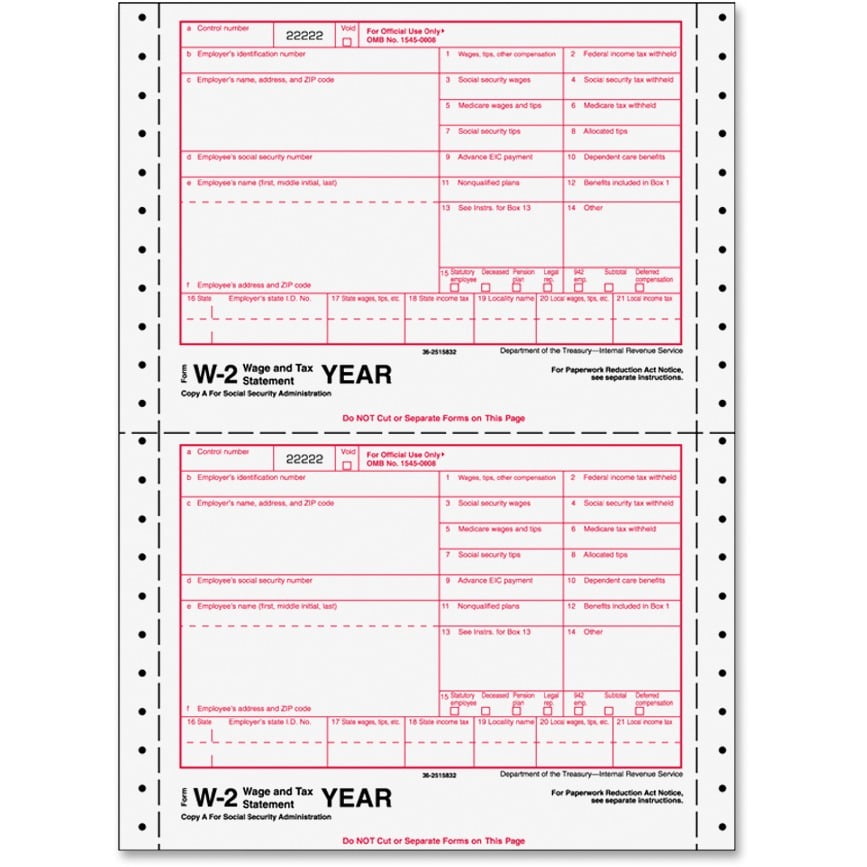 TOPS Carbonless Standard W2 Tax Forms