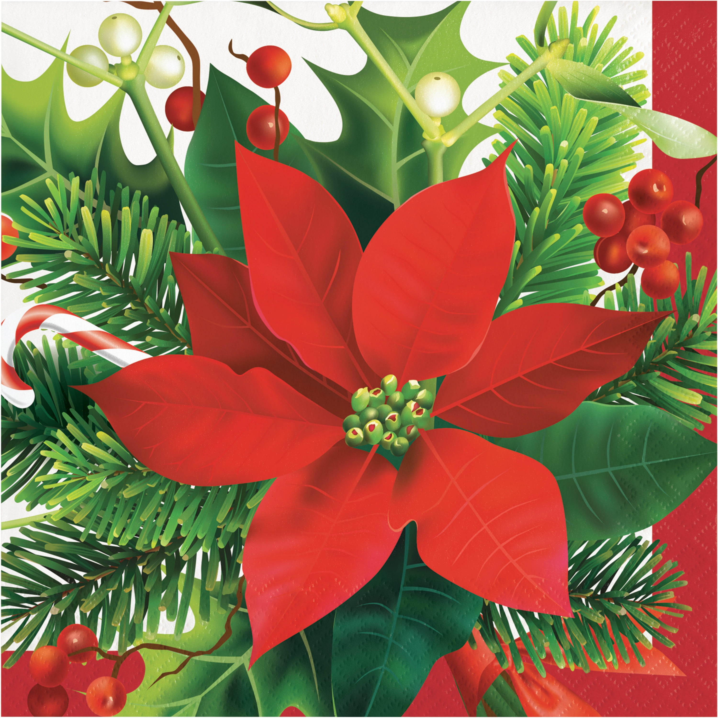 Holiday Poinsettia Napkins, 48 Count