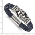 thumbnail image 3 of Primal Steel Stainless Steel Antiqued and Polished Blue Leather 8.75 Inch Bracelet, 3 of 7