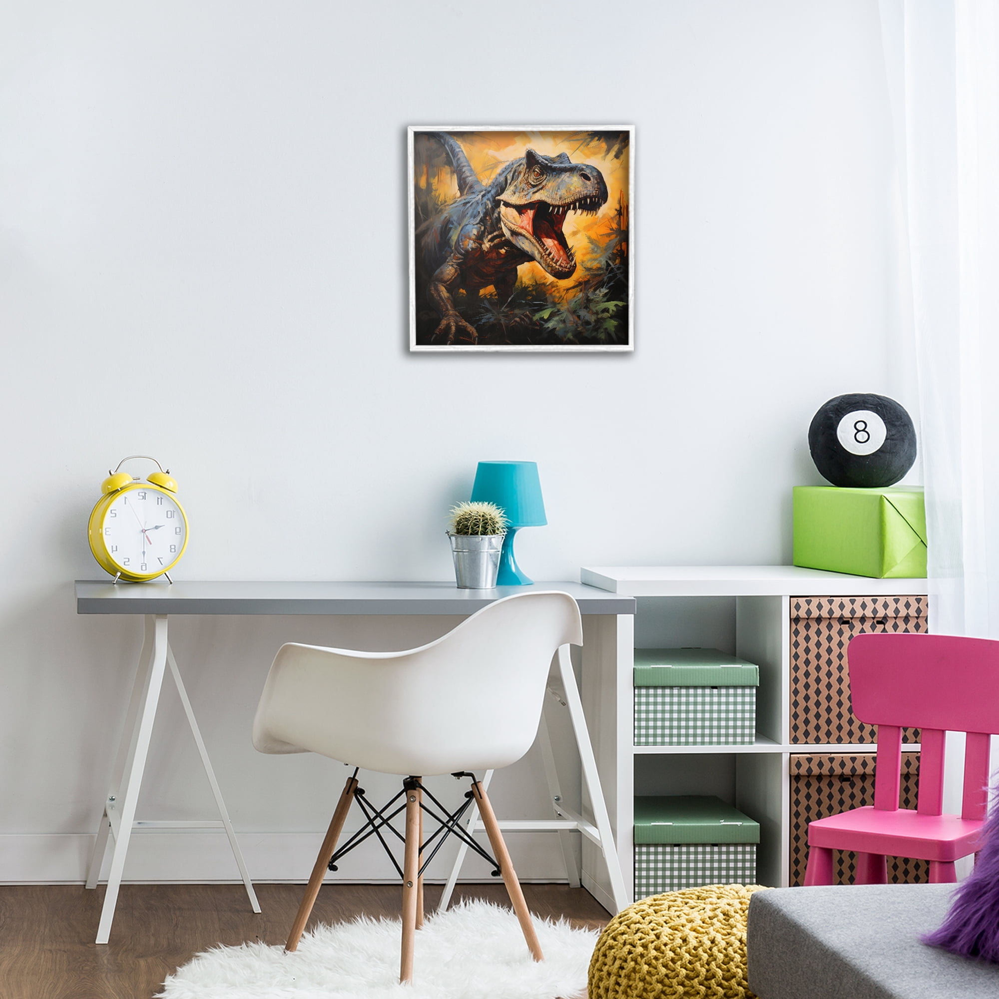 Stupell Industries Angry Dinosaur Roaring White Framed Giclee Art, design by Creative Studio