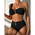 thumbnail image 5 of UTSJKR Women's Ribbed Bikini Sets Ruched V Neck High Waist One Shoulder Top with High Waist Two Piece Bathing Suit Black S, 5 of 6