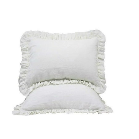 The Great American Store Premium Collections 600 Thread Count Solid 100% Cotton Decorative Set of 2 Ruffle Pillowshams (Euro 14 x 22, White)