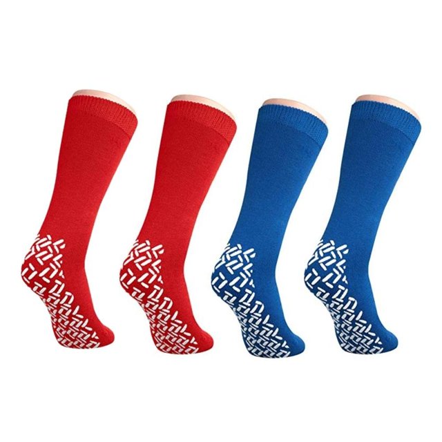 Nobles Chaussettes Antidérapantes Extra Larges TTTG pour Pieds Enflés et Dème - TTTG Extra Larges (4 Paires 2 Bleues 2 Rouges)