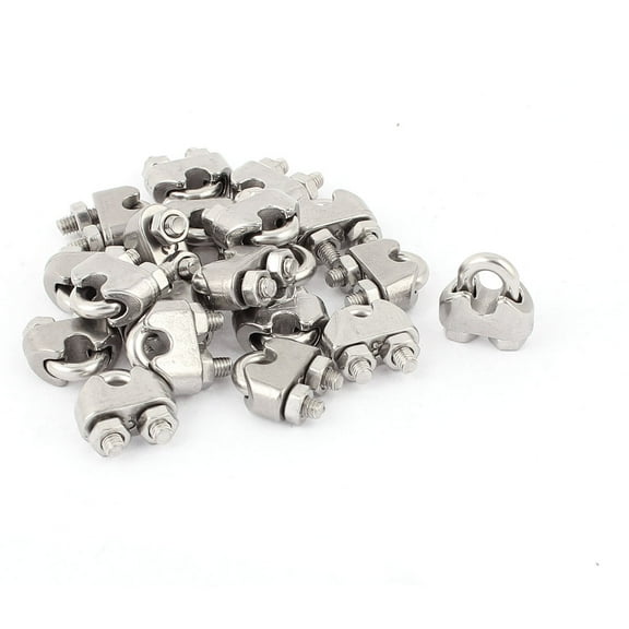 Uxcell 20 Pcs 3mm 1/8" Stainless Steel Durable Wire Rope Cable Clamp Clips Fastener Silver Tone