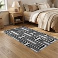 thumbnail image 2 of ODIKA 5'x7' Washable Area Rug Black White Corridor Striped Alfombras Symmetrical Pinstripe Bands in Modern Monochrome for Guest Room, Lounge, Apartment, Non-Slip Low Profile, Stain Resistant, 2 of 7