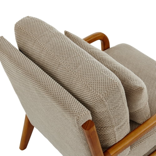 Wooden Lounge Chair with Solid Wood Armrests, Mid-Century Modern Single Sofa for Living Room, Bedroom, Balcony, Office, Camel