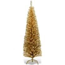 Costway 6FT Tinsel Tree Slim Pencil Christmas Tree Champagne Gold