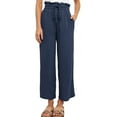 thumbnail image 1 of Mujeres Lino Pantalones cordón de alta cintura casual Loose fit pierna ancha para las mujeres verano púrpura azul XL, 1 of 3