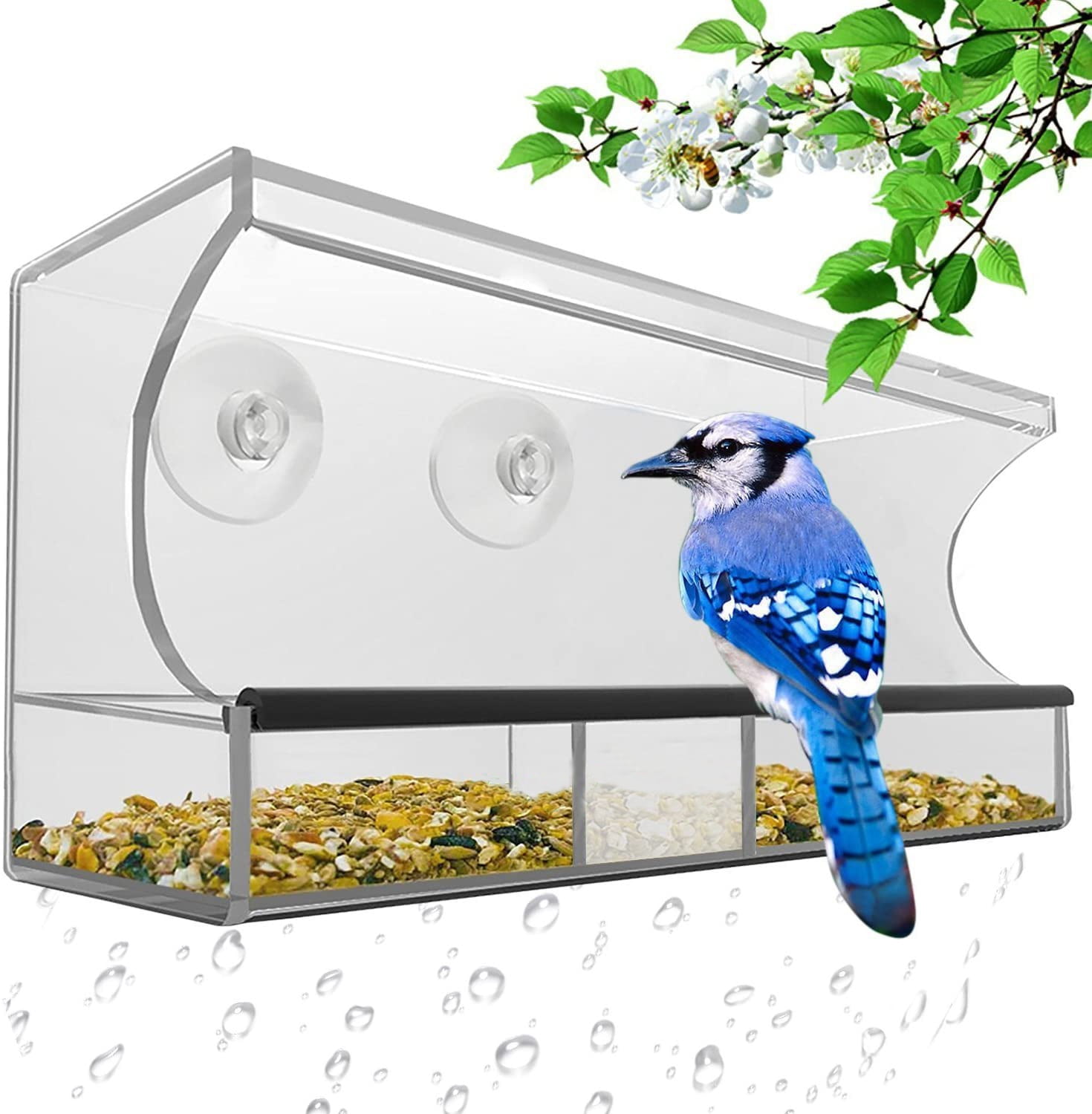 Window Bird Feeder Bird Feeder With Removable Tray Drainage Holes And Suction Cups Walmart Com