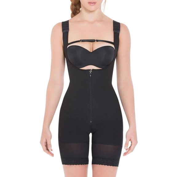 Siluet Extra-Strength Compression Wide Straps Mid-Thigh Bodysuit Slimming Shaper with latex