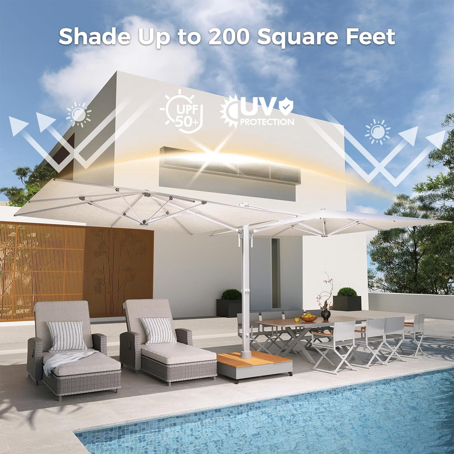 Grand Patio PLUTO 10x10 ft Double-Sided Outdoor Cantilever Umbrella with Base & Cover
