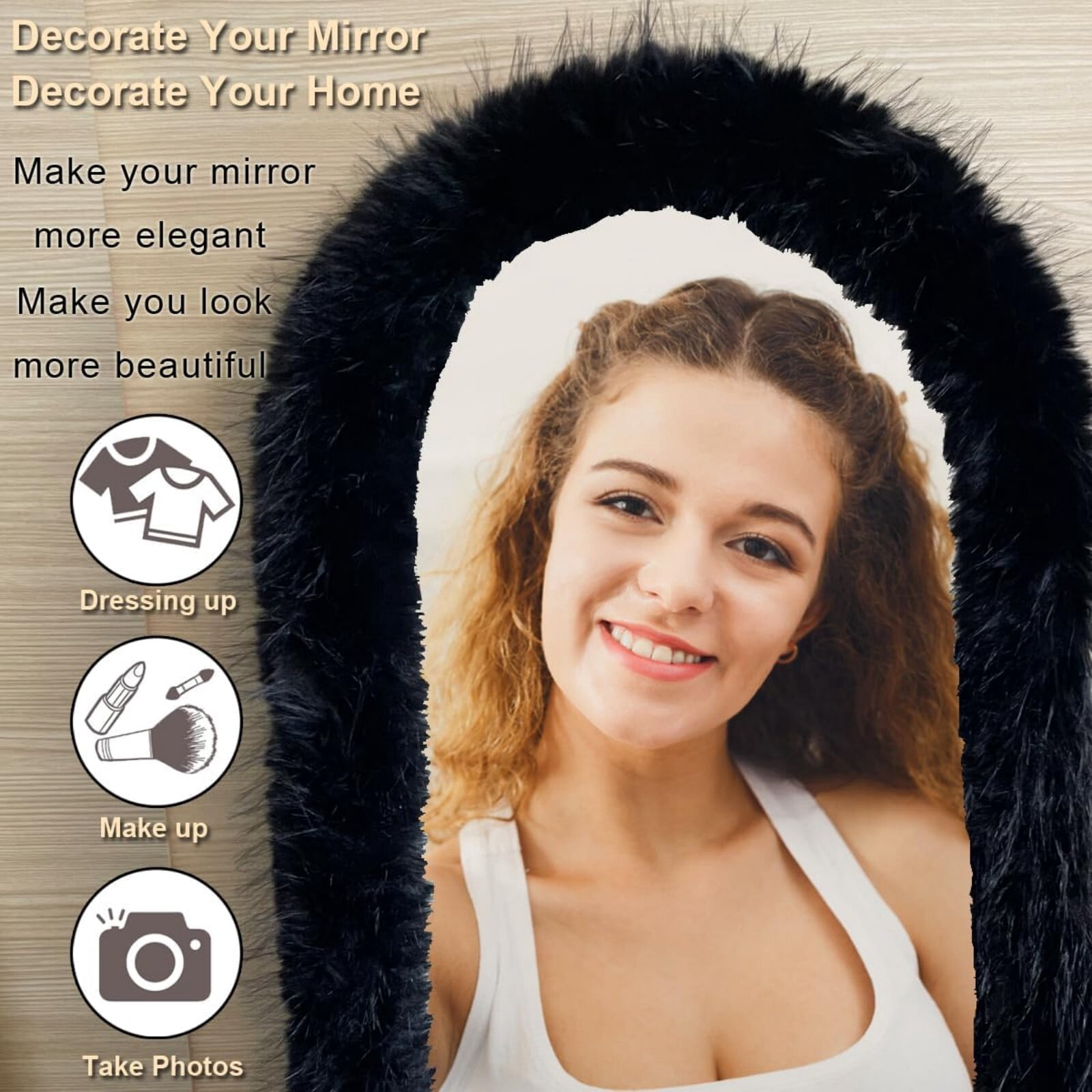 AUROMIR 71"x32" Arched Full Length Mirror Free Standing Mirror with Fluffy Framed, Black