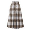 thumbnail image 4 of Delconic Women Plaid Drawstring Waist Tiered Maxi Skirt with Pockets Casual Loose Fit A Line Long Skirt for Everyday Wear Light Brown 2XL, 4 of 6
