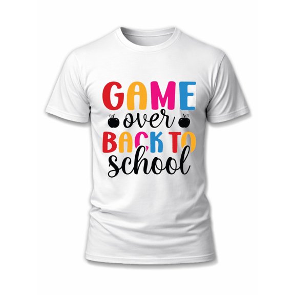 Greenink Funny Game Over Back To School Slogan Print Crew Neck T-Shirt, Unisex Soft Breathable Tee Seasonal Back To School Humor Casual Attire