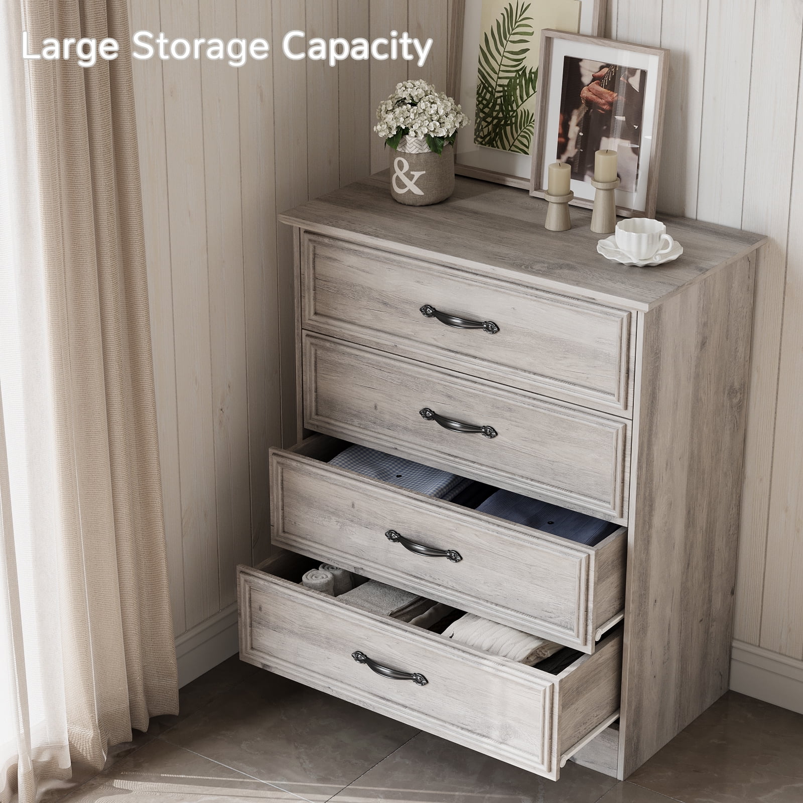 LGHM 4 Drawer Dresser for Bedroom, Gray Wood Chest of Drawers for Living Room