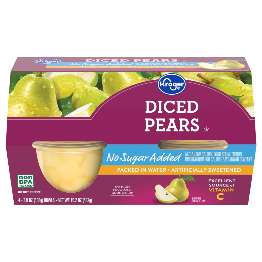 Kroger Diced Pear Cups No Sugar Added 4 ct / 3.8 oz - 3 Pack