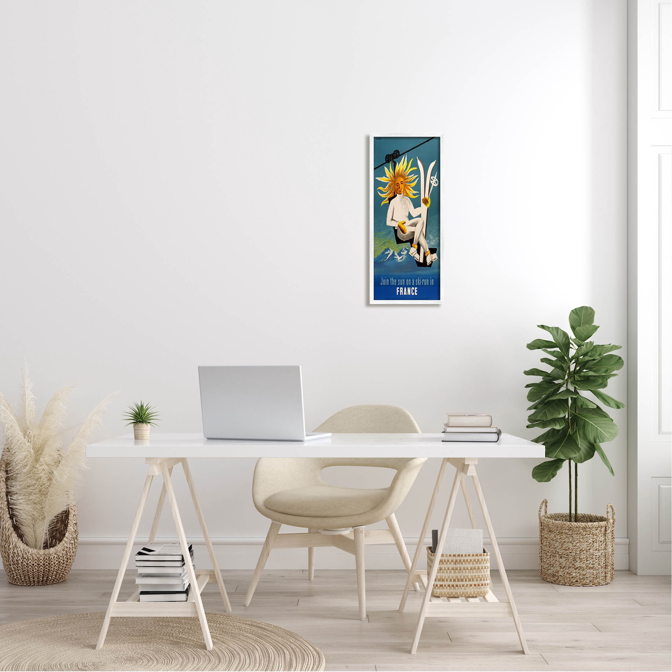 Stupell Industries Sun Skiing In France Phrase Graphic Art White Framed Art Print Wall Art, Design by Marcus Jules