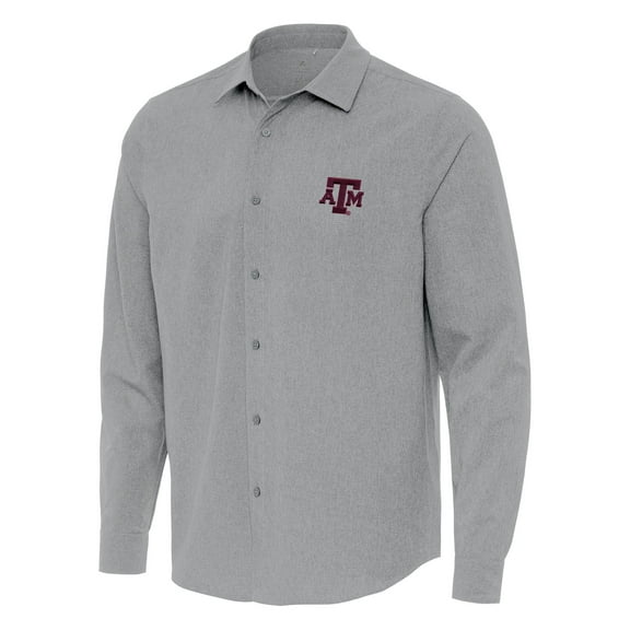 Men's Antigua Gray Texas A&M Aggies Exposure Woven Long Sleeve Button-Up Shirt