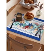 Placemats 1 Pack, Navy Starfish Summer Woven Placemat, Linen Place Mats for Kitchen/Dining Tables, Ocean Conch Coral Coastal Shell Washable Table Mats for Party