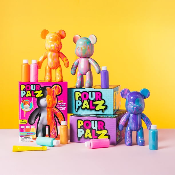 New Arte 90 ポンパドールダンサーペア Pour Palz 9” Bear, Mango Sunset, DIY Paint & Pour Craft Kit for
