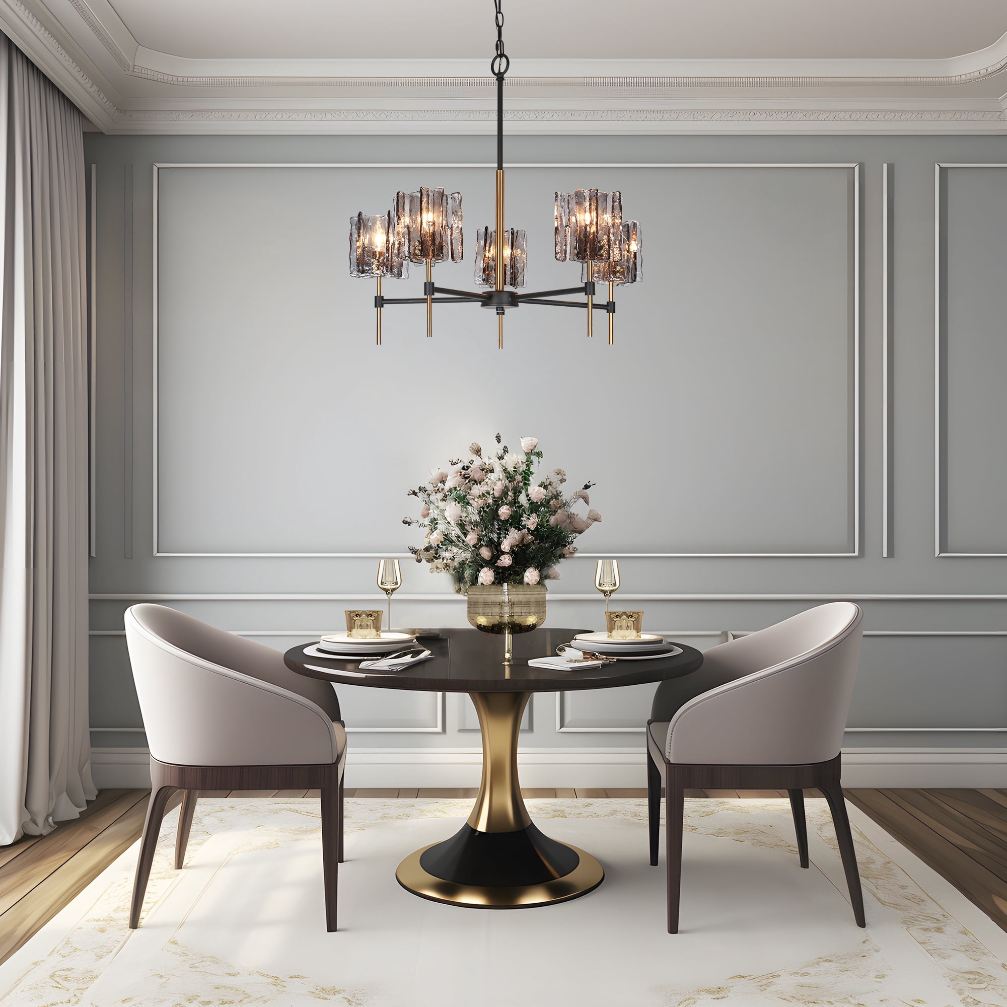 LNC Tucana 5-Light Matte Black Modern/Contemporary Led Crystal Chandelier
