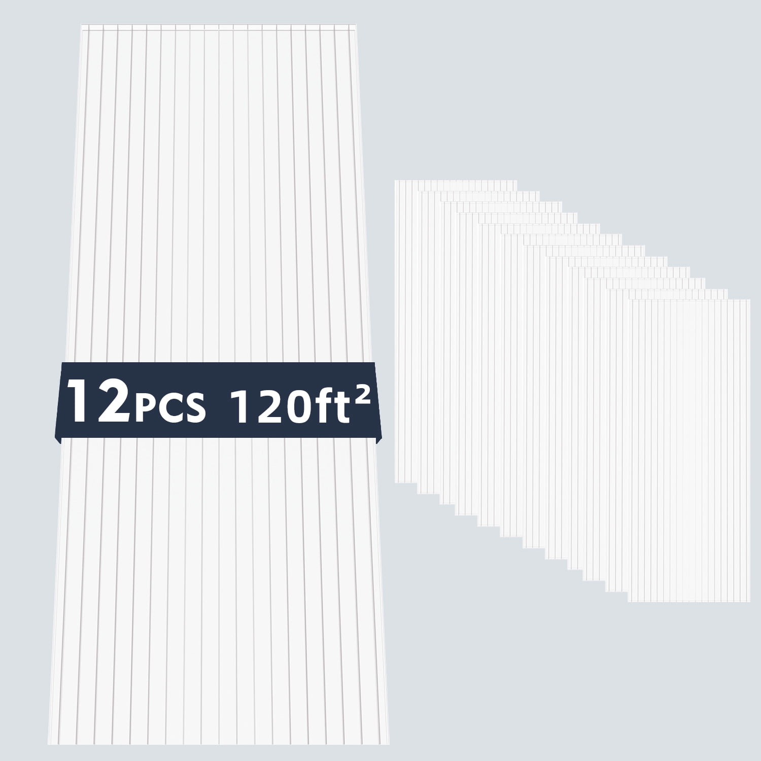 Miniyam 12 Pack 5' x 2' Twin-Wall Polycarbonate Greenhouse Panels, High Light Transmission Insulated Sheets for Glass Roofing Replacement, Balcony Divider
