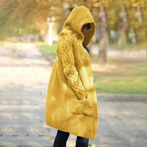 Suéter grueso de otoño e invierno, cárdigan con capucha, suéter de punto largo, abrigo grueso de talla grande para mujer