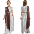 thumbnail image 5 of iiniim Kids Girls Greek Toga Robe Short Sleeve Metallic Ancient Greece Gown Princess Dress Halloween Cosplay Silver 8, 5 of 7