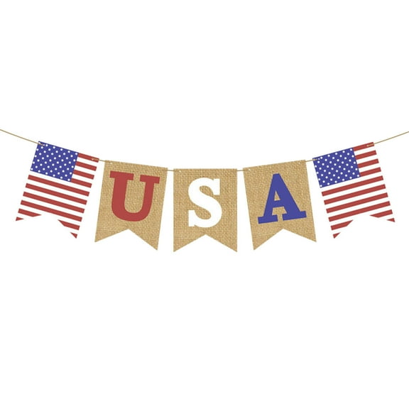 4th of July Decorations Rustic Patriotic Banner Bunting Garland for President Day 4th of July Party Supplies 4th of July Patriotic Outdoor Indoor hanging USA Banner Burlap Decor