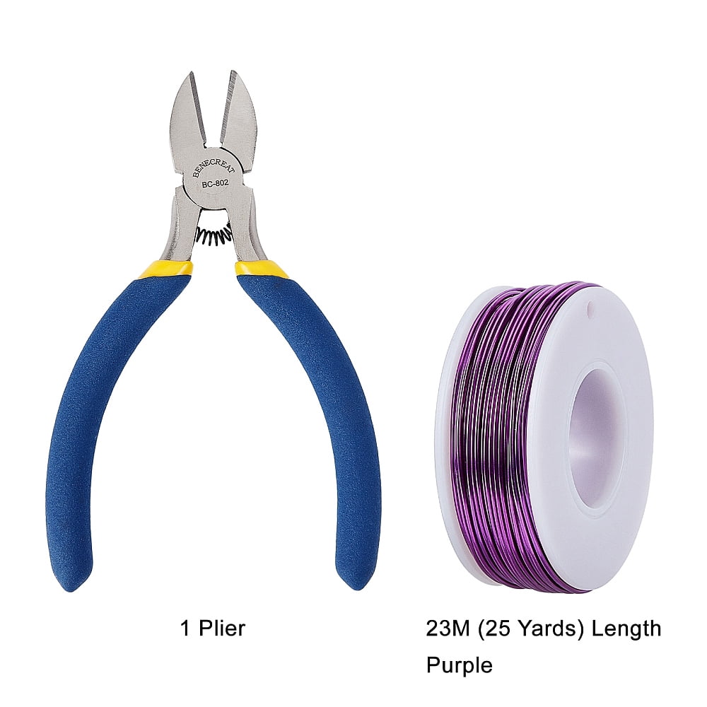 1Set DIY Jewelry Kits with Aluminum Wire and Iron Side Cutting Pliers Purple 1mm 23m/roll 6rolls/set