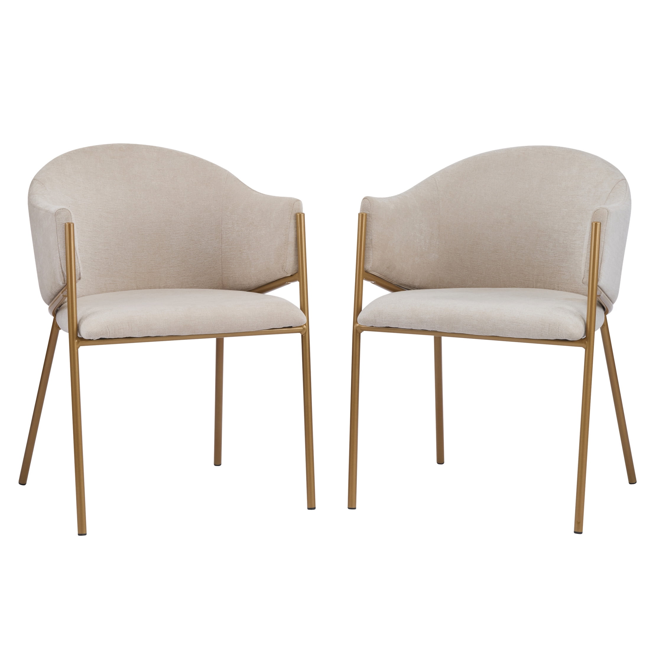 Aralyn Modern Upholstered Chenille Dining Chairs, Iron, Light Camel + Gold, Set of 2