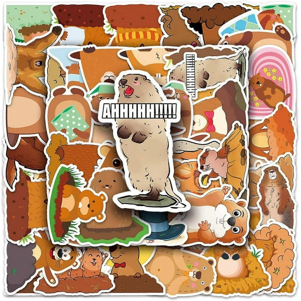 Animal Marmot Stickers - 50 Pcs Cartoon Waterproof Decals DIY for Party Supplies PVC Decoration