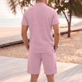 thumbnail image 6 of hotojiny Mens Summer Outfits 2 Piece Beach Vacation Set Plaid Short Sleeve Button down Shirts with Elastic Waist Shorts(Pink,X-Large), 6 of 7
